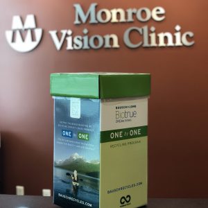 A box of recyclable contact lenses at Monroe Vision Clinic